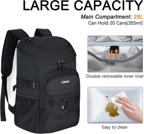 Miniatura 3 de Mochila térmica con aislamiento, a prueba de fugas, pequeña mochila térmica suave para hombres y mujeres, para campamentos, viajes, playa, Negro