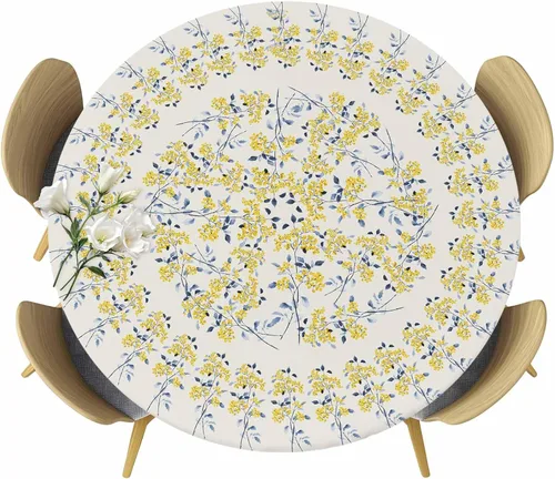 Miniatura 16 de Mantel redondo ajustado con diseño floral de mandala aguamarina, estilo étnico bohemio con borde elástico, impermeable, mantel circular de flores