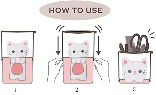 Miniatura 4 de iSuperb - Portalápices convertible para soporte y almacenamiento, de lona y poliuretano, con caricatura de gato adorable; cartuchera telescópica