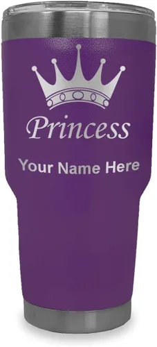 Miniatura 24 de LaserGram Vaso aislado al vacío de 20 onzas, corona de princesa, grabado personalizado incluido (negro)