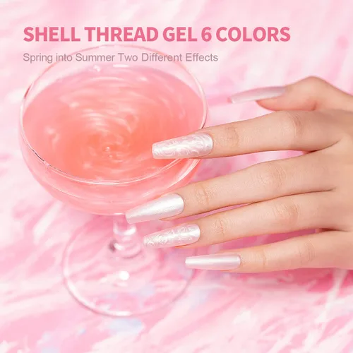 Miniatura 4 de RARJSM - Juego de esmaltes de uñas de gel perla, 6 colores: concha nacarada, purpurina, blanco, oro, rosa, verde, púrpura, con brillo de sirena