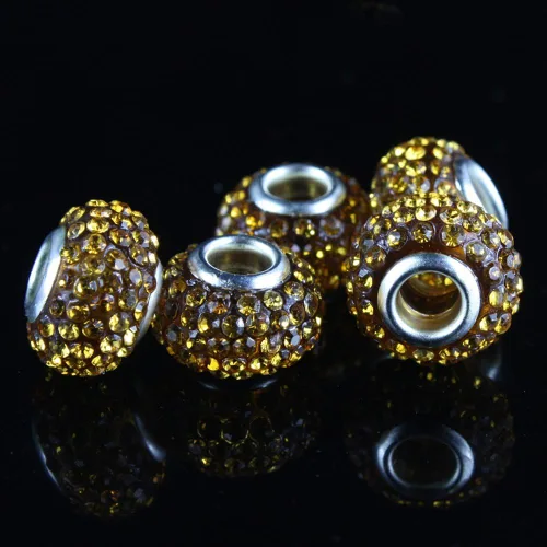 Miniatura 3 de RUBYCA Cuentas grandes de cristal checo con agujero grande para pulseras europeas (10 unidades, oro, 0.591 in)