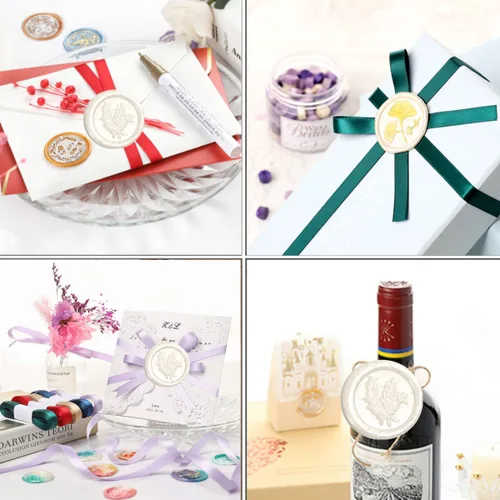 Miniatura 5 de Cuentas de sellado de cera, 300 cuentas de sello de cera blanca perla, 1 calentador de sello de cera de madera, 1 cuchara derretida y 10 velas de té