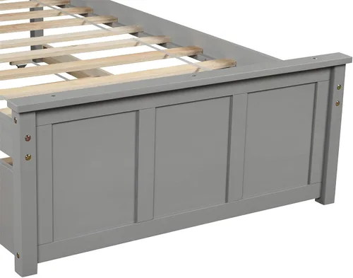 Miniatura 8 de Cama de plataforma individual con nido, marco de cama de madera con cabecero, no necesita somier, fácil montaje, gris