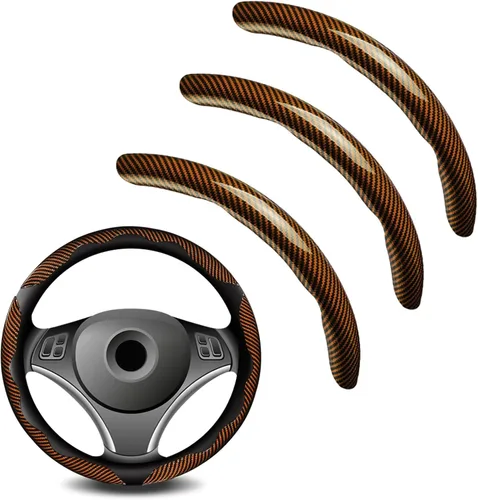 Miniatura 14 de 3 piezas de funda universal para volante de fibra de carbono - Diseño antideslizante y segmentado, protector de volante universal duradero al 99%