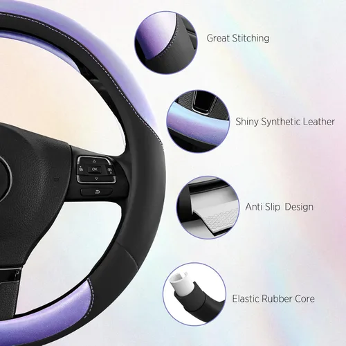 Miniatura 5 de Road Comforts Funda para Volante – Funda para Volante de Cuero Transpirable, Agarre Antideslizante, Ajuste Universal de 14.5" a 15", Resistente al