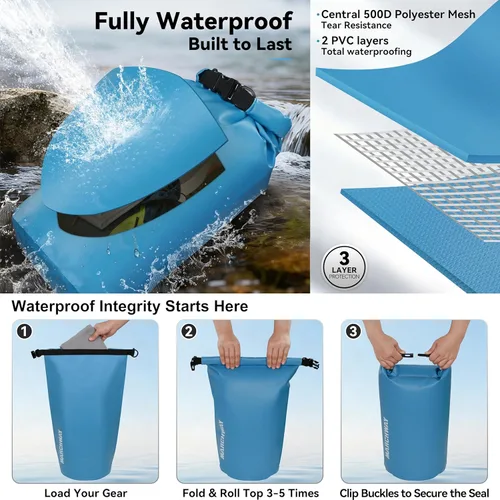 Miniatura 3 de MARCHWAY - Bolso seco flotante e impermeable 1.32/2.64/5.28/7.93/10.57 galones, parte superior enrollable, mantiene secos equipos de kayak rafting