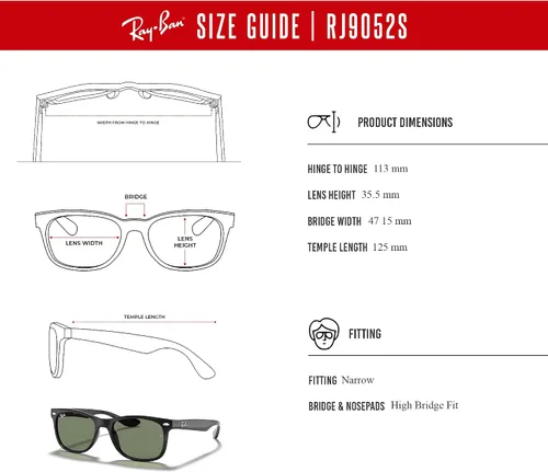Miniatura 6 de Ray-Ban Junior XS New Wayfarer RJ9052S - Lentes de sol cuadrados para niños y niñas pequeños + paquete con kit DIW