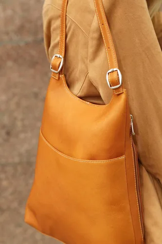 Miniatura 4 de Le Donne Mochila delgada de cuero para mujer Mochila de cuero de vaquetta colombiana de grano completo, 12 x 4 x 9 pulgadas, marino, Casual