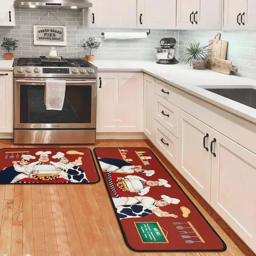 Miniatura 13 de Lemon - Juego de 2 alfombras y tapetes de cocina de microfibra antideslizantes, lavables, absorbentes para el piso, juego de 2 tapetes de cocina