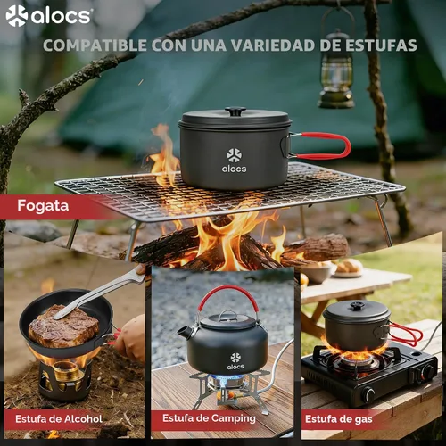Miniatura 7 de Alocs Camping Cookware Set Camping Gear, Compact Camping Pots and Pans Set, Durable Hard Alumina Camping Cooking Set for Outdoor Backpacking Camping