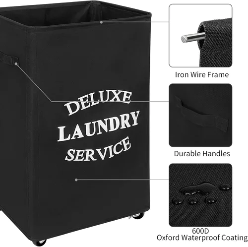 Miniatura 4 de WOWLIVE Cesta grande rodante para lavandería con ruedas de 90L, cesta alta plegable para ropa sucia con asa, cesta plegable para ropa sucia