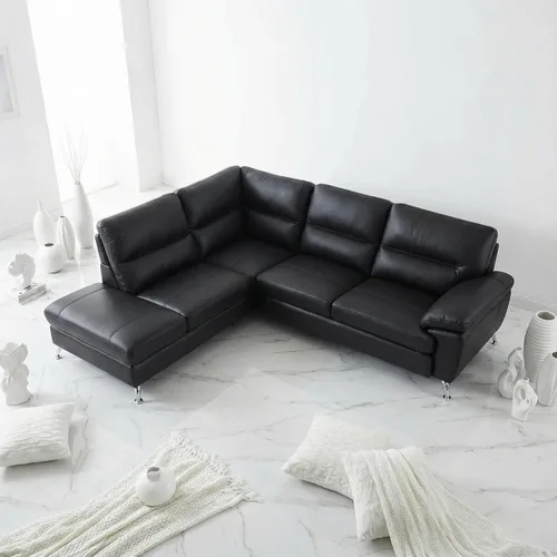 Miniatura 9 de Cortesi Home Sofá modular Boston contemporáneo de cuero genuino con diván izquierdo, negro 80 x 98 pulgadas