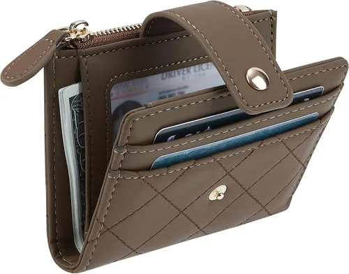 Miniatura 63 de Cartera de cuero para mujer, pequeña, compacta, plegable, con bolsillo para monedas con cremallera