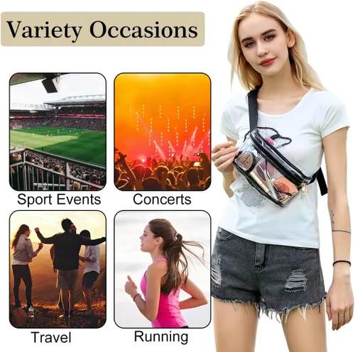 Miniatura 5 de Riñonera transparente, aprobada para estadios, para mujer, impermeable, transparente, para deportes, viajes, conciertos (blanco)