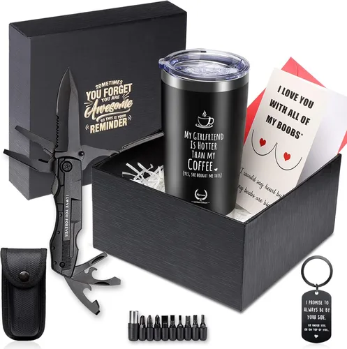 Miniatura 8 de Regalos para el día de San Valentín para marido: vaso aislado de alta calidad y juego de cuchillos de bolsillo multiherramienta con llavero