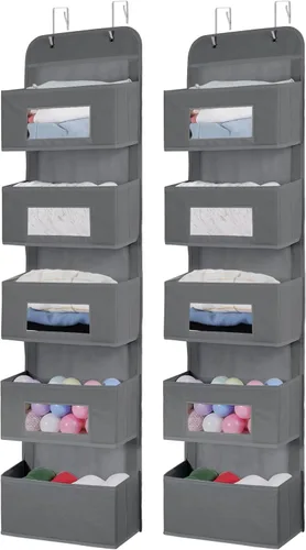 Miniatura 12 de MAX Houser Organizador para colgar sobre la puerta con 4 estantes y 2 ganchos de metal, organizador de almacenamiento de pared con 4 bolsillos sobre