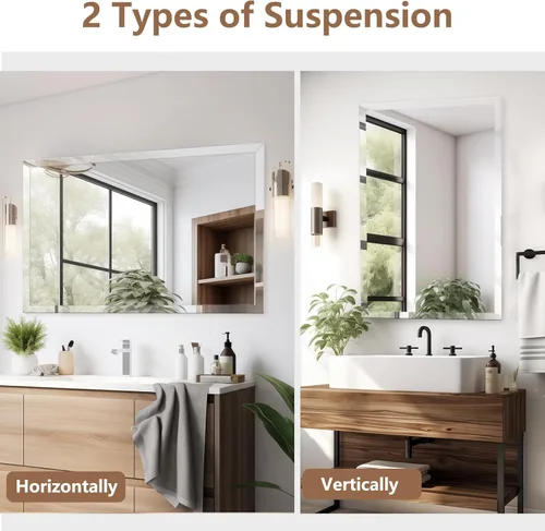 Miniatura 6 de Espejo rectangular sin marco de 22 x 30 pulgadas, espejo de baño biselado, espejo de pared sin marco con borde biselado de 1 pulgada para tocador
