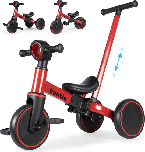 Miniatura 9 de Bautia Triciclo para niños con mango de empuje para niños pequeños de 1 a 4 años, regalo para niños y niñas, bicicleta de equilibrio 5 en 1