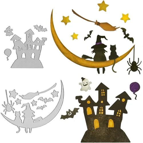 Miniatura 9 de ALIBBON Troqueles de Halloween para hacer tarjetas y álbumes de recortes, troqueles de corte de castillo de Halloween, moldes de plantilla de metal