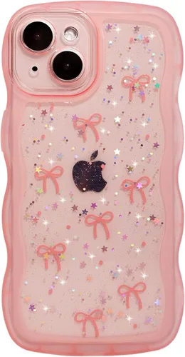 Miniatura 83 de Qokey Funda para iPhone 12 Pro Max de 6.7 pulgadas, diseño de onda rizada, borde transparente, brillante con purpurina, estrella brillante, bonita