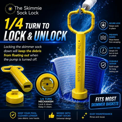 Miniatura 3 de Skimmie Sock Lock - Máxima comodidad de limpieza de piscinas: mango extraíble para calcetines Skimmer mantiene los desechos dentro, incluso cuando