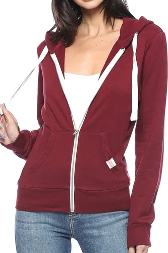 Urban Look Sudadera con capucha de manga larga con cremallera y forro polar para mujer