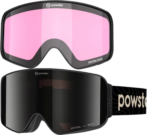 Miniatura 3 de Powster - Gafas de esquí OTG, gafas de snowboard magnéticas, lente intercambiable sin marco, protección UV, antiniebla, para patinaje móvil