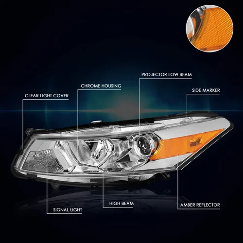 Miniatura 3 de Conjunto de faros delanteros para proyector compatible con Honda Accord Coupe 08-12 Faros delanteros con carcasa cromada esquina ámbar