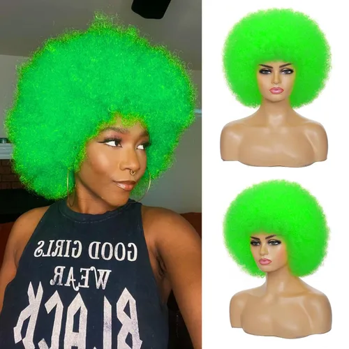 Miniatura 12 de Peluca rizada afro de los años 70 para mujer, marrón oscuro, fibras sintéticas, suave, flexible, sin desprendimiento, correas ajustables Marrón/Negro