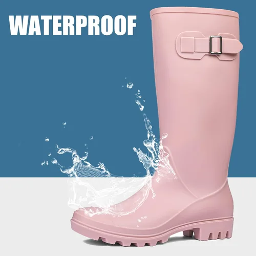 Miniatura 2 de DKSUKO - Botas de lluvia altas para mujer, botas de jardín impermeables de goma Wellington