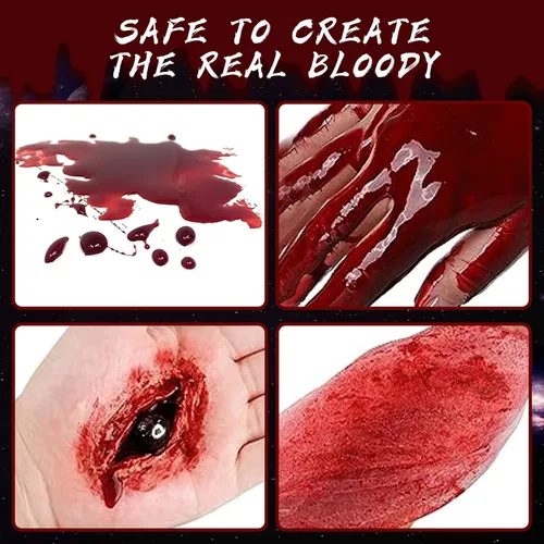 Miniatura 3 de Paquete de 2 piezas de sangre falsa lavable con salpicaduras de sangre, aerosol de sangre falsa para Halloween, gotas de sangre para ojos, pintura