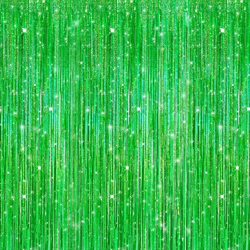 Miniatura 31 de Crosize Paquete de 2 Cortinas de Fondo de Flecos de Papel Metálico Negro de 3.3 x 9.9 pies, Cortinas de Fondo de Serpentinas, Decoraciones de Fiesta