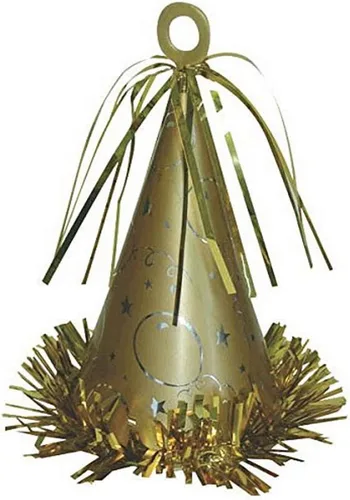 Sombrero de fiesta dorado con flecos de aluminio (6 onzas), paquete de 1, centro de mesa versátil y anclaje para globos Oro