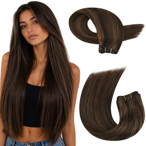 Miniatura 60 de Moresoo - Extensiones de cabello humano real cosidas, Remy, lacio, doble trama, color negro jet, 14 pulgadas, 3.53 onzas