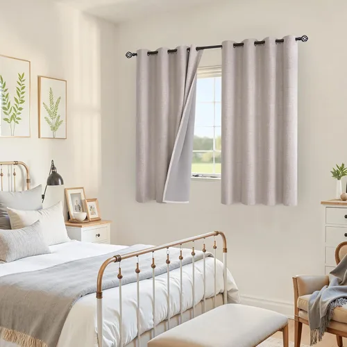 Miniatura 3 de YoungsTex Cortinas opacas de lino de 54 pulgadas de largo para ventana corta, con ojales, para oscurecer toda la habitación, cortinas de lino