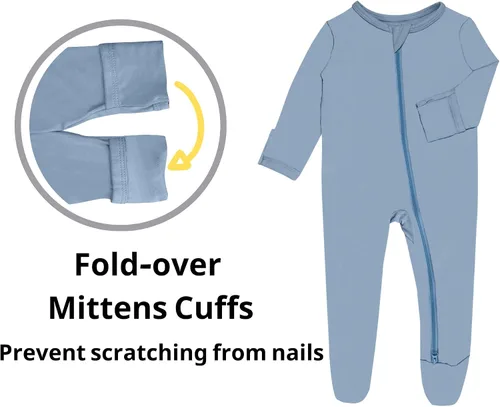 Miniatura 5 de Pijama de bambú con pies para bebé con puños de manopla, mameluco suave de manga larga de 0 a 12 meses