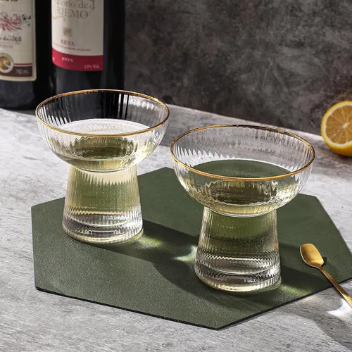 Miniatura 3 de Lysenn Juego de 4 vasos de Margarita sin tallo, elegantes vasos de cóctel con rayas verticales, cristalería soplada a mano de primera calidad