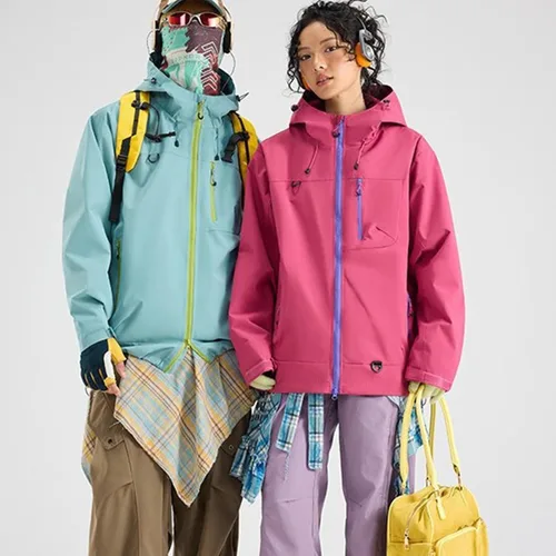 Miniatura 7 de Abrigos de otoño e invierno 3 en 1 con capucha, chaqueta de esquí de nieve 2026, impermeable, resistente al viento, forro polar, para mujeres y Negro