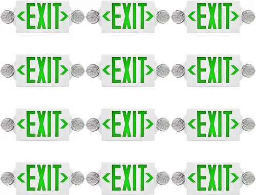 Combo de luz LED de emergencia y señal de salida, letrero de salida verde, certificado UL, lámparas ajustables con batería de respaldo para negocios