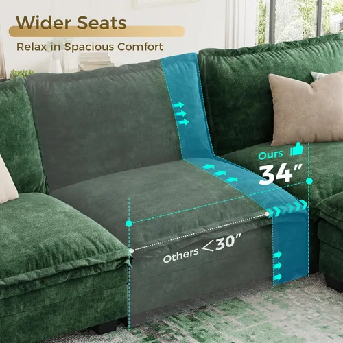 Miniatura 6 de KKL Sofá Seccional Modular de 89 Pulgadas, Sofá de Amor de 2 Asientos Sofá Nube con Asiento Profundo, Sofás Seccionales de Chenilla para Sala