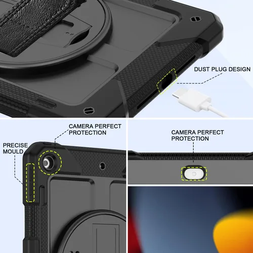 Miniatura 4 de BMOUO Funda para iPad de 9ª/8ª/7ª generación de 10.2", a prueba de golpes con soporte giratorio de 360°, correa de hombro y mano, funda para iPad