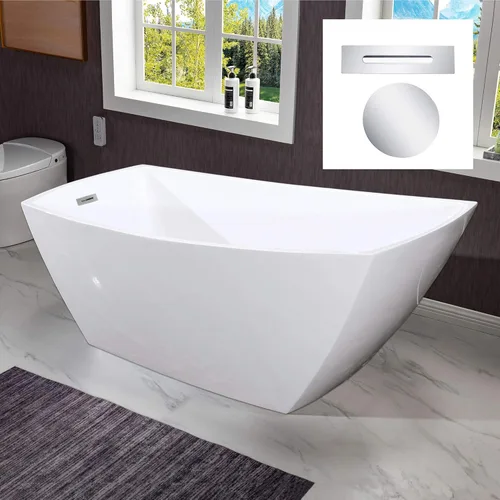 Miniatura 12 de WOODBRIDGE Bañera de remojo acílica blanca independiente de 67 "con desagüe y desbordamiento negro mate blanco/negro mate