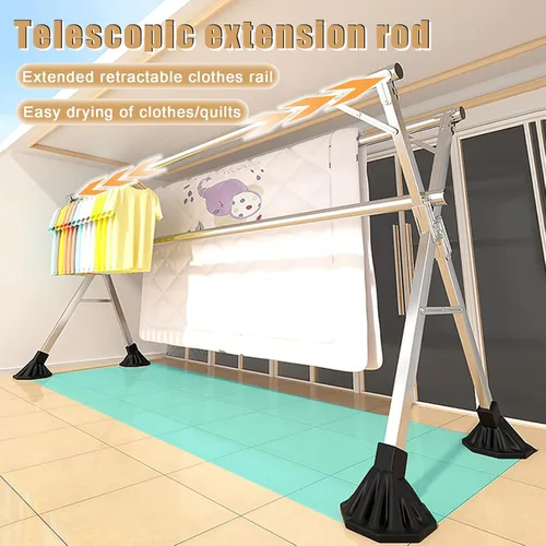 Miniatura 3 de Estante de secado de ropa plegable de acero inoxidable resistente, longitud ajustable, para interiores y exteriores, 7.9 ft/7.87 pies con pies