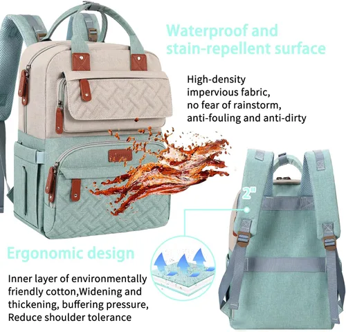 Miniatura 8 de Legestori Mochila para pañales, bolsa de pañales para bebé niña con bolsillos aislados y correas para cochecito, Verde, Grande, Casual