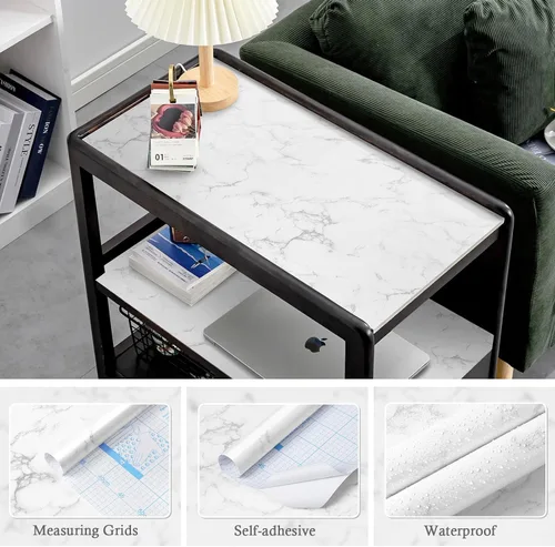 Miniatura 8 de Heroad Papel tapiz de contacto de mármol para despegar y pegar, papel tapiz de granito blanco y gris, papel tapiz autoadhesivo extraíble