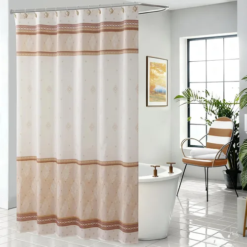 Cortina de ducha de tela 72 x 72 pulgadas - Patrón de rayas moderno en color beige y marrón, cortina de baño decorativa de tela Corintia
