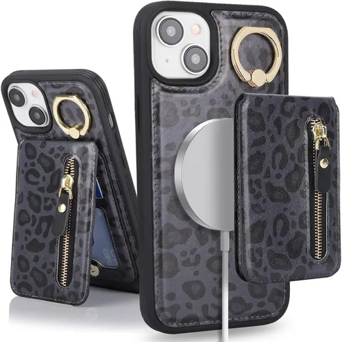Miniatura 12 de para iPhone 14 Funda con soporte magnético Magsafe compatible, llavero de cuero PU plegable con soporte desmontable, funda tipo cartera 2-en-1