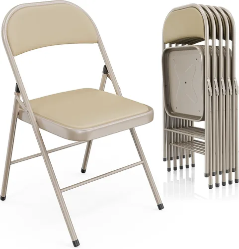 Miniatura 32 de VINGLI Paquete de 4 sillas plegables con asientos acolchados, marco de metal con asiento y respaldo de piel sintética, capacidad de 350 libras, Negro