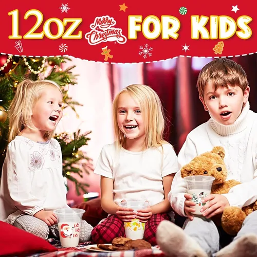 Miniatura 3 de GuassLee Vasos desechables de Navidad, paquete de 50 vasos de plástico desechables transparentes de 12 onzas con 5 estilos de patrones para niños